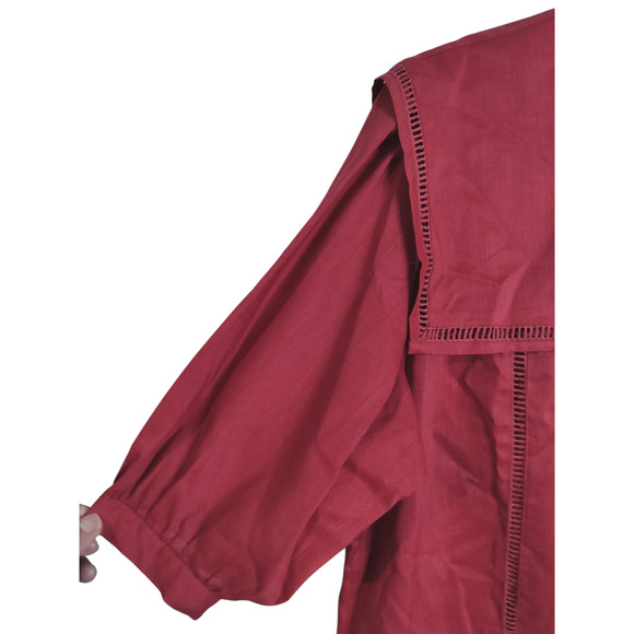 3563)CALI Div of Carry Back Red Linen Blend Sailor Cutout 3/4 Sleeve Top EU44 - Picture 4 of 8